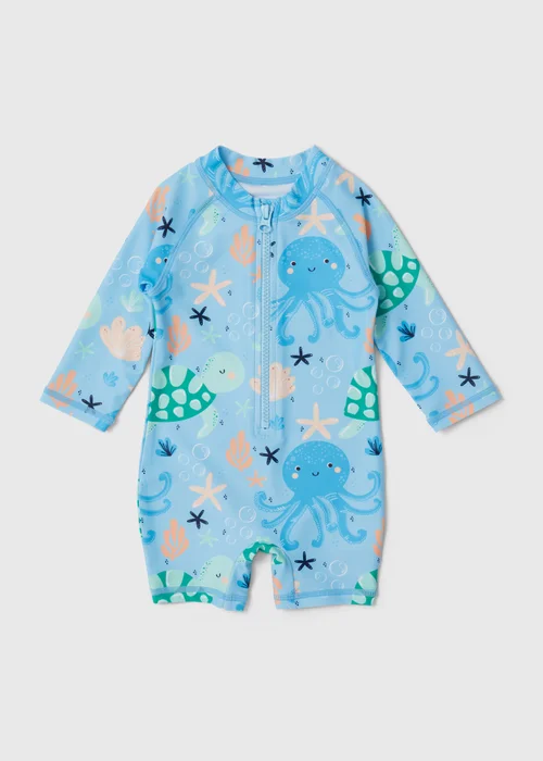 Baby Blue Ocean Long Sleeve Swimsuit (0-23mths) - 0-3 months Image 1