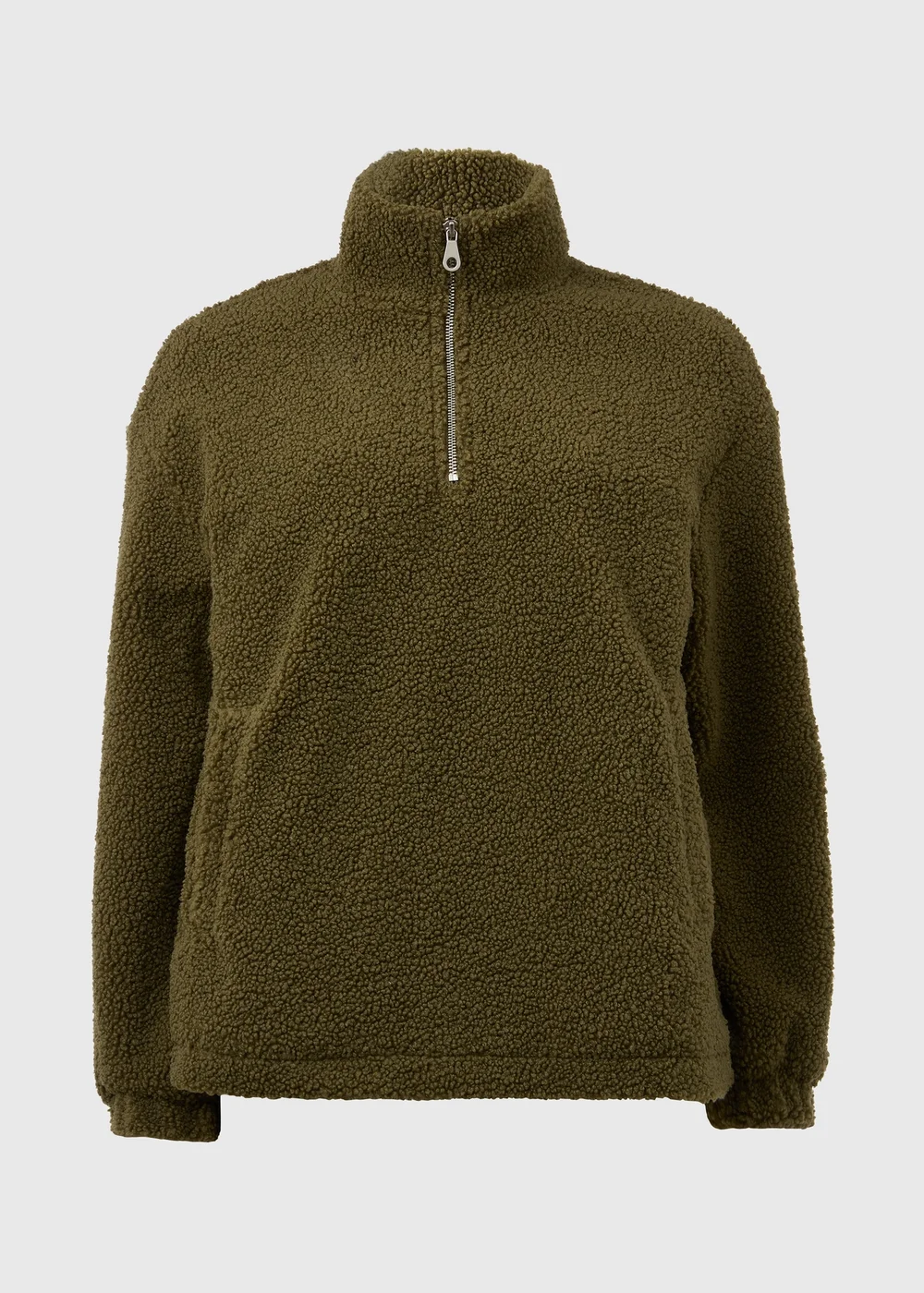 Khaki Half Zip Borg Pullover - S Image 5