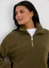 Khaki Half Zip Borg Pullover - S Image 3