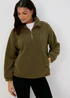 Khaki Half Zip Borg Pullover - S Image 1