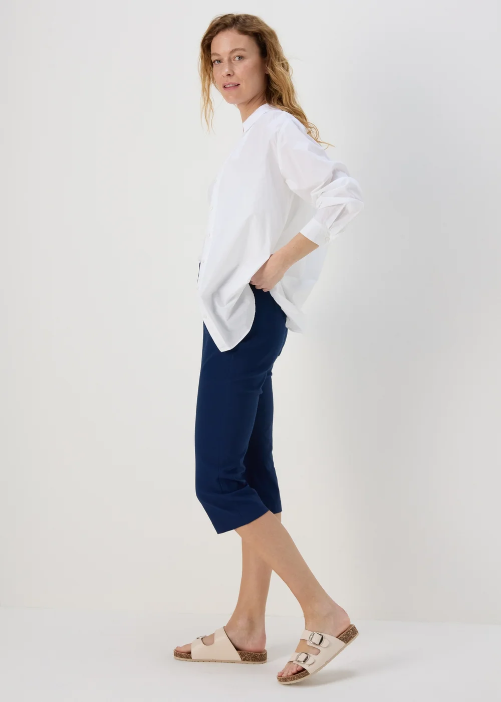 Navy Bengaline Cropped Trousers - 8 Image 4
