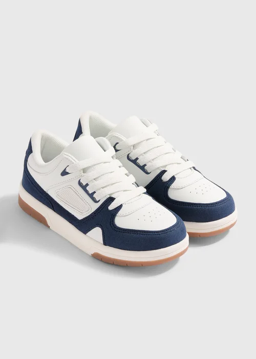 Boys White & Blue Trainers (Younger 10- Older 6) - Size 3 Image 1