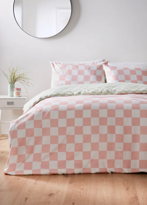 Pink Checkerboard Duvet Set - Single Image 1