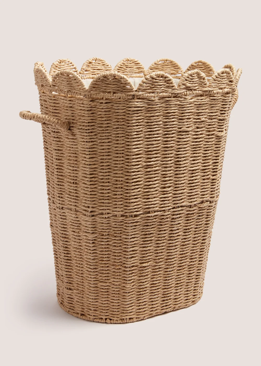 Oval Scallop Edge Woven Laundry Basket Image 1