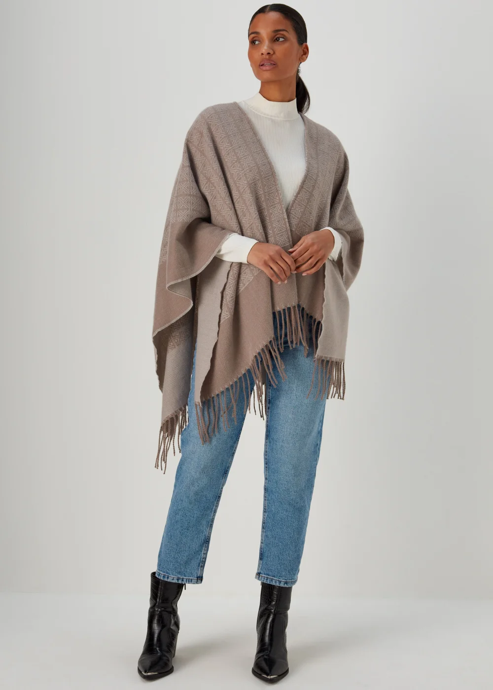 Taupe Monogram Print Shawl - One Size Image 1