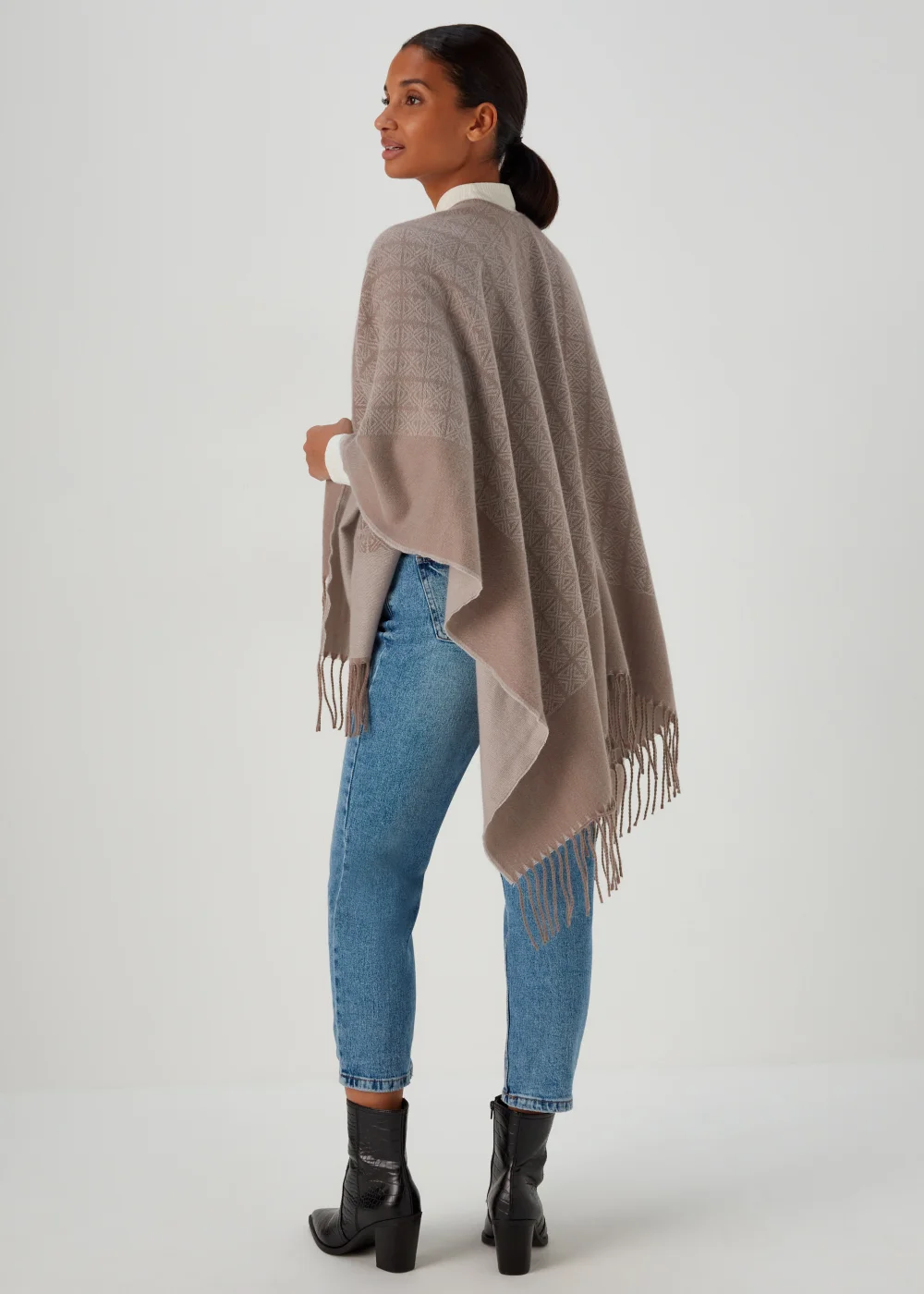 Taupe Monogram Print Shawl - One Size Image 2