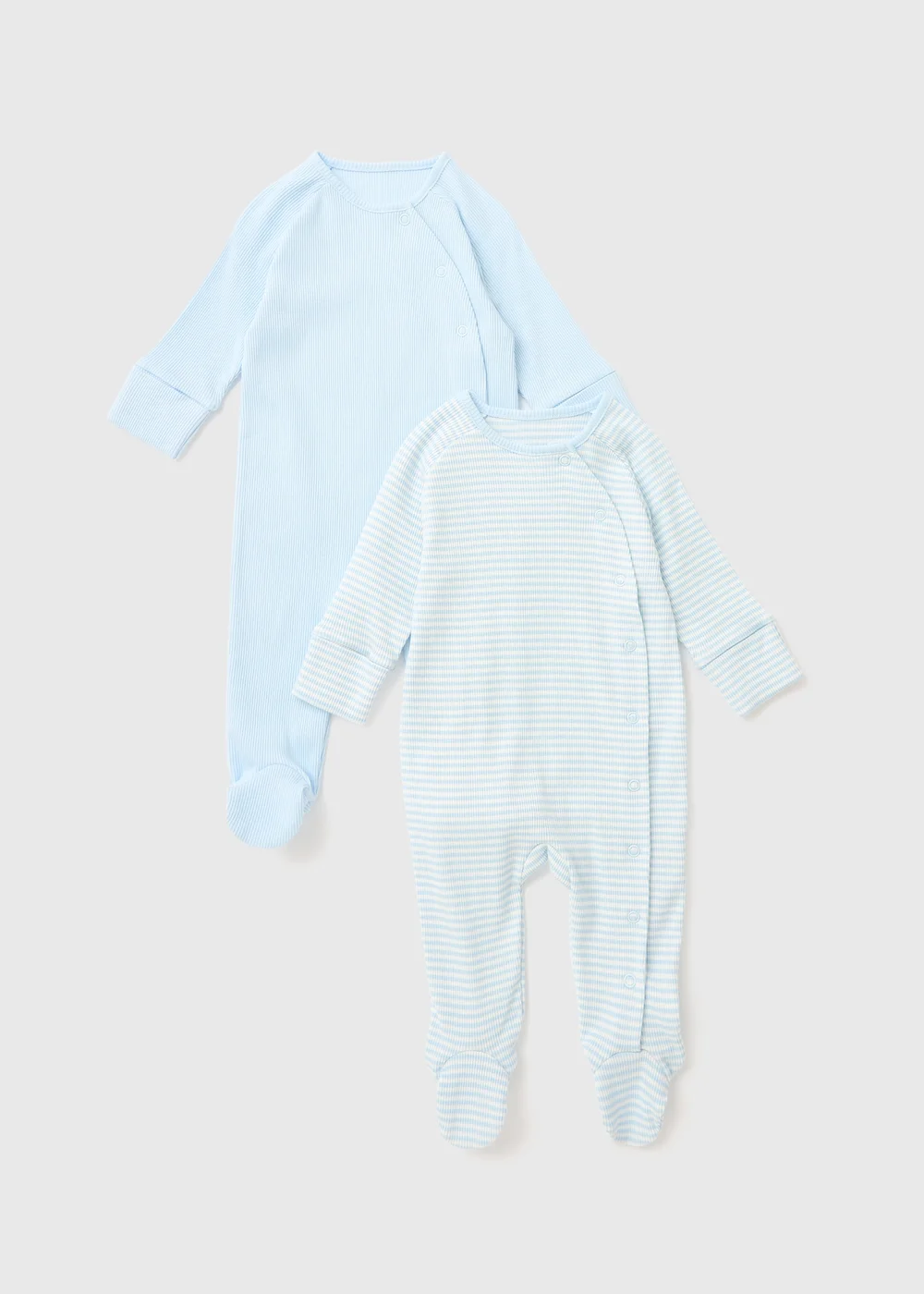 Baby 2 Pack Blue Layette Ribbed Sleepsuit (Newborn-12mths) - Newborn Image 1