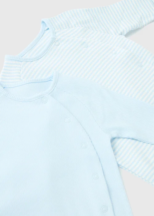 Baby 2 Pack Blue Layette Ribbed Sleepsuit (Newborn-12mths) - Newborn Image 2