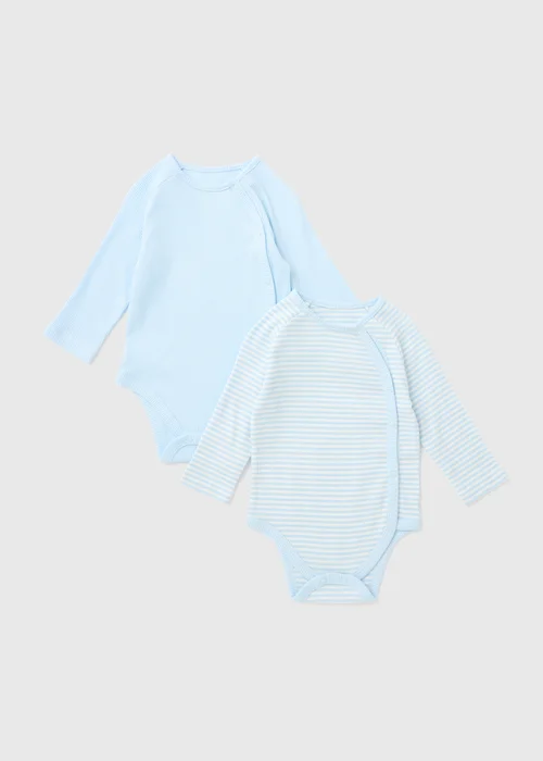 Baby 2 Pack Blue Layette Ribbed Bodysuits (Tiny Baby-18mths) - 0-3 months Image 1