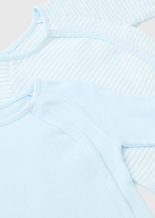 Baby 2 Pack Blue Layette Ribbed Bodysuits (Tiny Baby-18mths) - 0-3 months Image 2