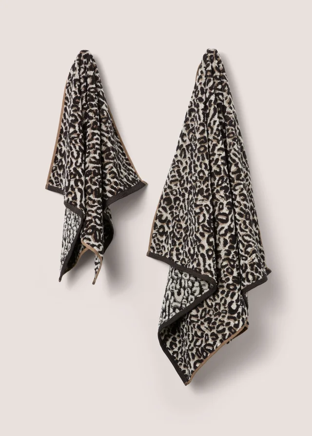 Black & Natural Casa Leopard Print 100% Cotton Towels