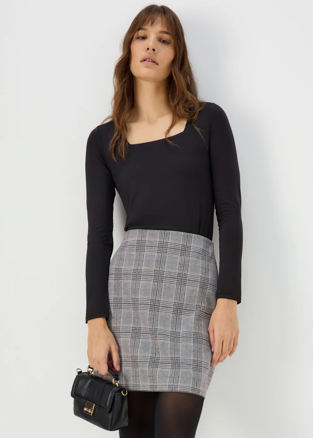 Et Vous Black Check Ponte Skirt - Size 8 Image 1