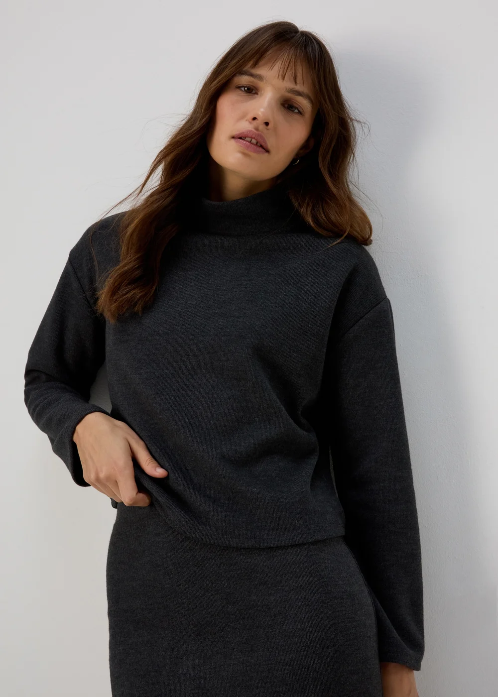 Charcoal Soft Touch High Neck Top - Small Image 3