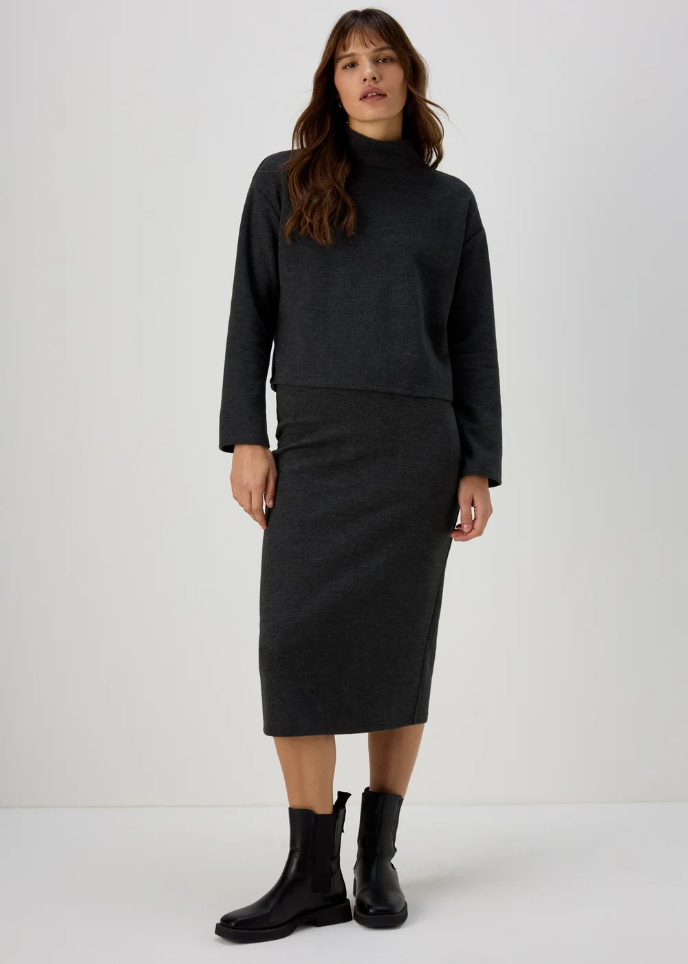 Charcoal Soft Touch High Neck Top - Small Image 1