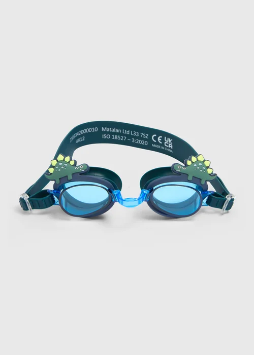 Kids Navy Dino Swimming Goggles - One Size Image 1