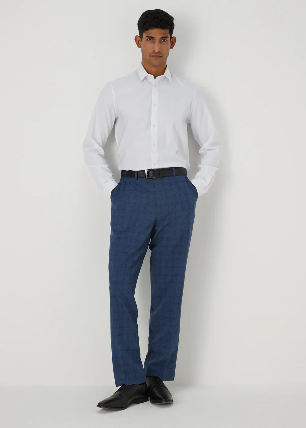 Taylor & Wright Blue Windowpane Flexi Waist Trousers - 32/L29 Image 4