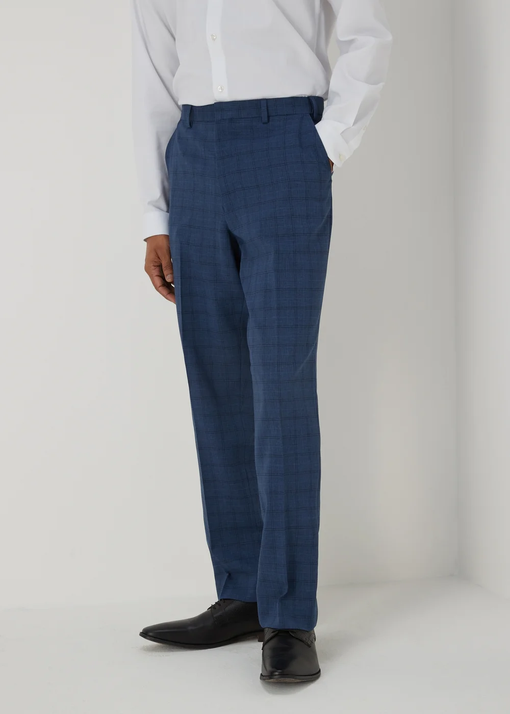 Taylor & Wright Blue Windowpane Flexi Waist Trousers - 32/L29 Image 3