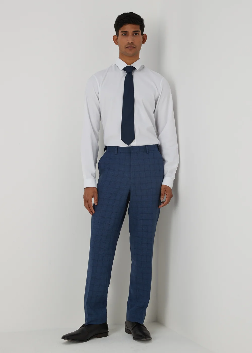 Taylor & Wright Blue Windowpane Flexi Waist Trousers - 32/L29 Image 1