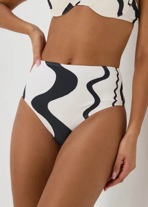 Black Swirl Design High Waisted Bikini Bottoms - Size 8 Image 3