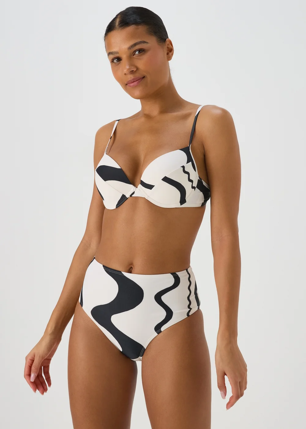 Black Swirl Design High Waisted Bikini Bottoms - Size 8 Image 1