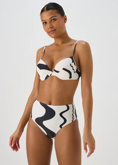 Black Swirl Design High Waisted Bikini Bottoms - Size 8 Image 1