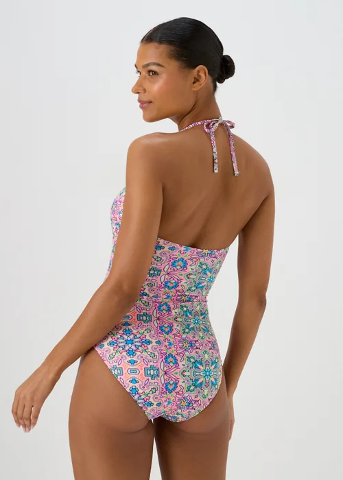 Pink Tie Front Mosaic Swimsuit - Size 6 Image 2