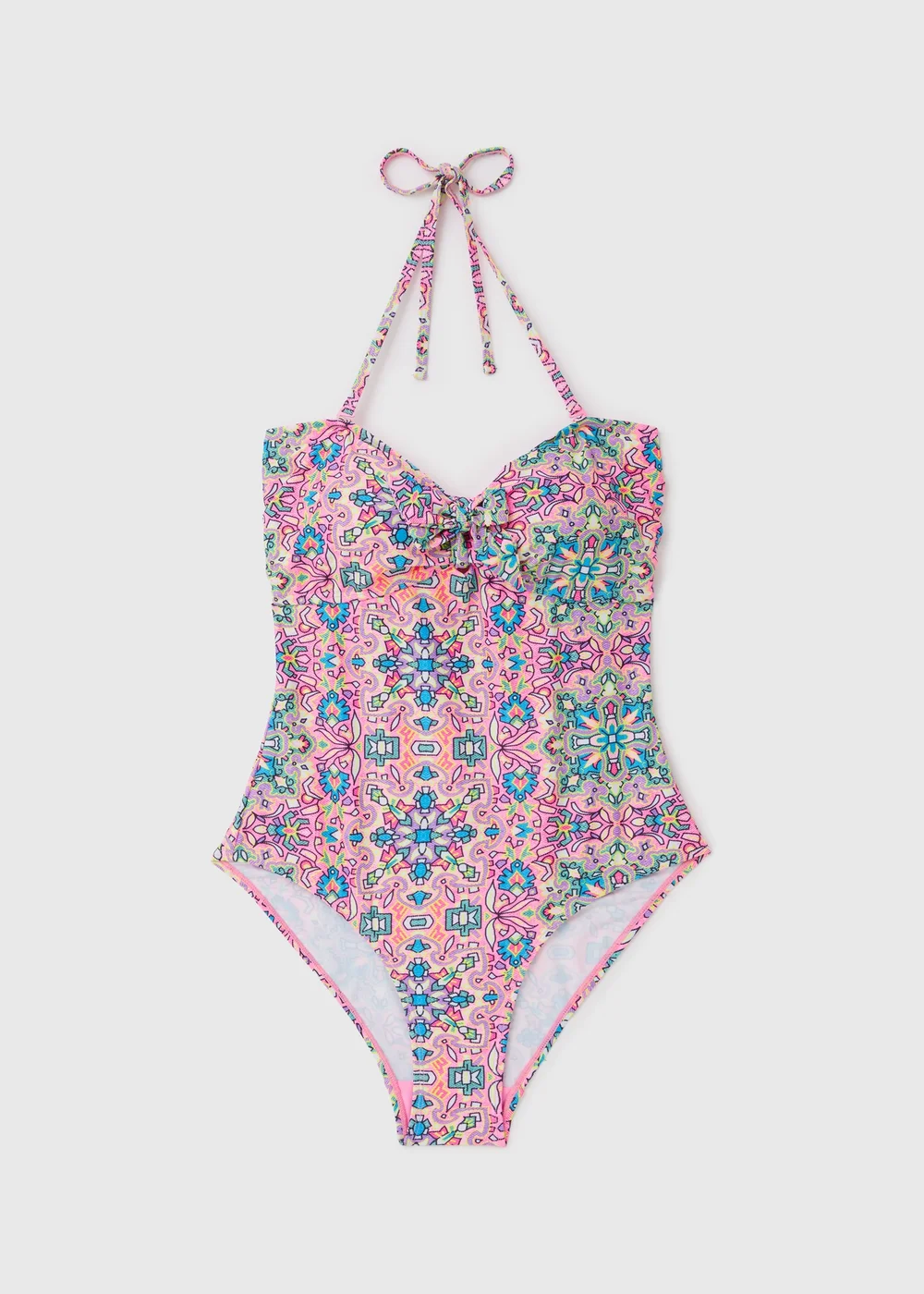 Pink Tie Front Mosaic Swimsuit - Size 6 Image 4