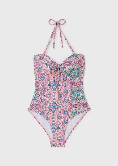 Pink Tie Front Mosaic Swimsuit - Size 6 Image 4