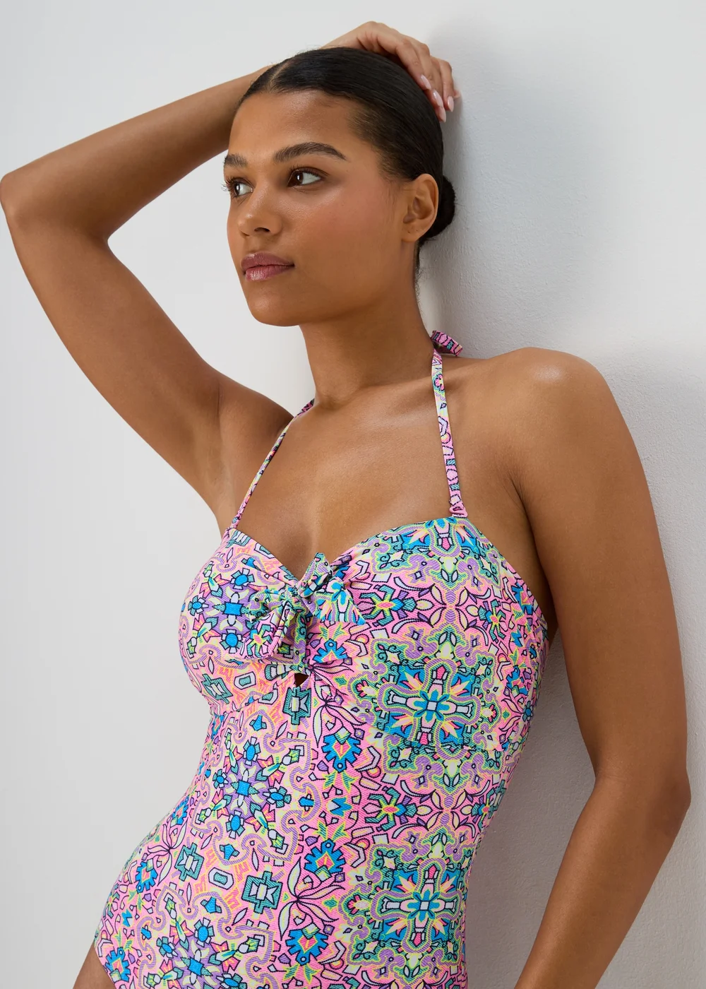 Pink Tie Front Mosaic Swimsuit - Size 6 Image 3