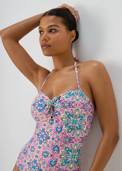 Pink Tie Front Mosaic Swimsuit - Size 6 Image 3