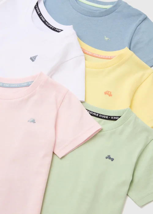 Boys 5 Pack Multicolour Solid Bright T-Shirts (1-7yrs) - 1-1.5 Yrs Image 2