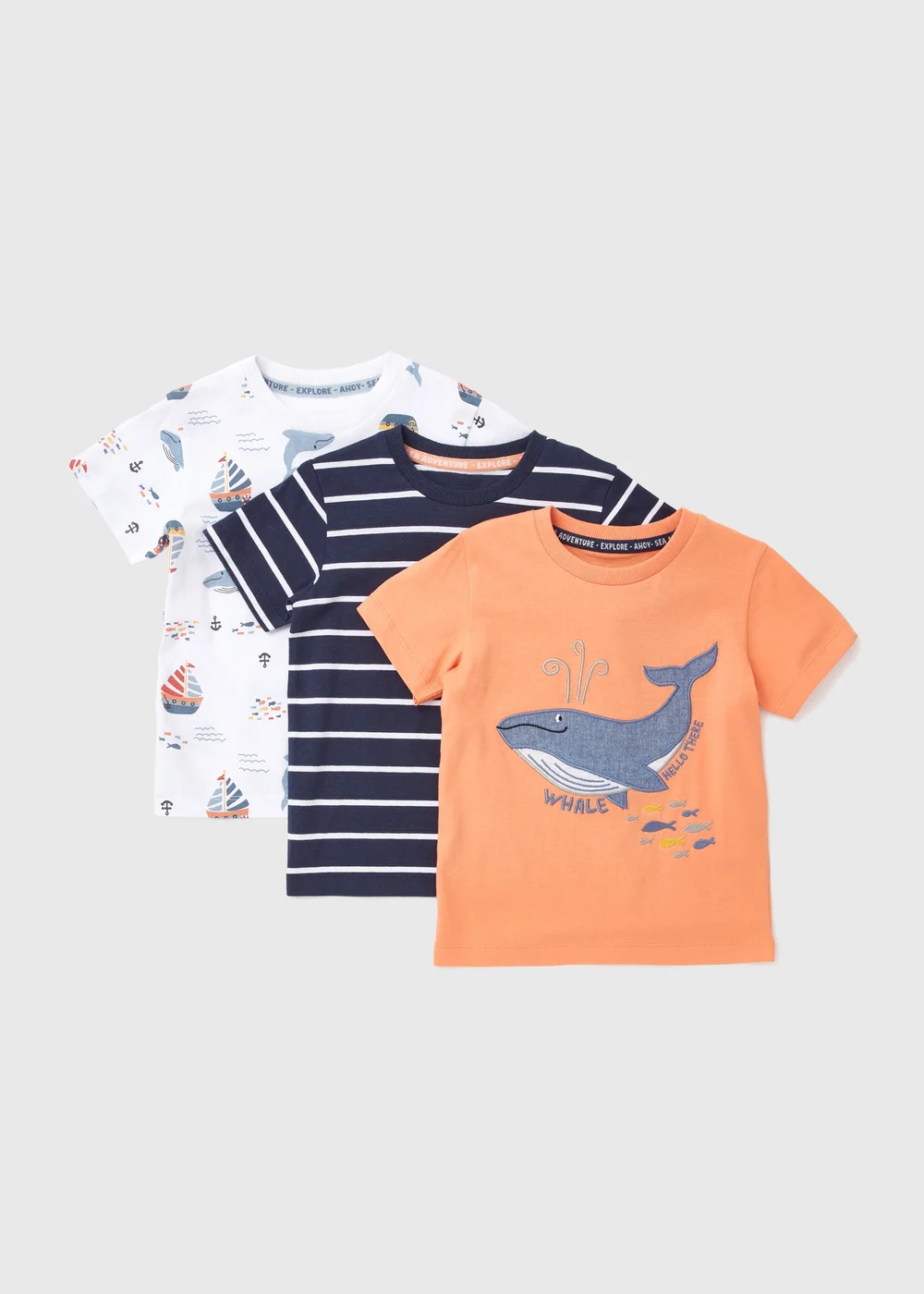 Boys 3 Pack Coral Whale Print T-Shirts (1-7yrs) - 1-1.5 Yrs Image 1
