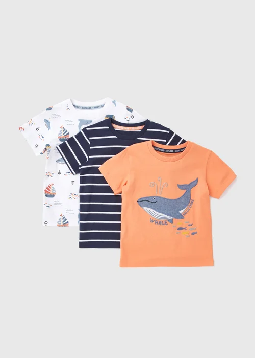 Boys 3 Pack Coral Whale Print T-Shirts (1-7yrs) - 1-1.5 Yrs Image 1