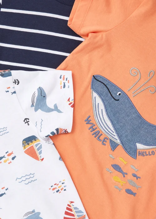 Boys 3 Pack Coral Whale Print T-Shirts (1-7yrs) - 1-1.5 Yrs Image 2