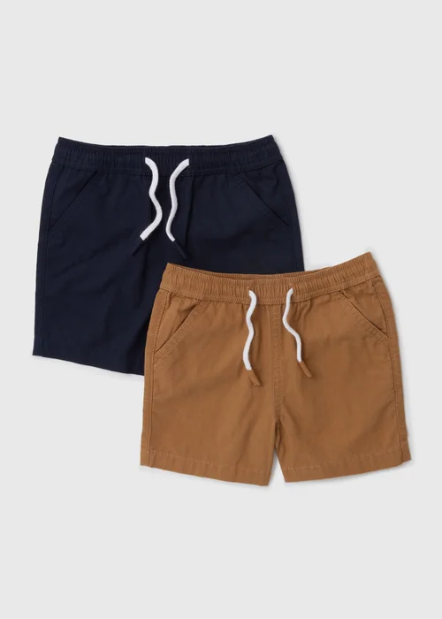 Boys 2 Pack Navy & Tan Cargo Shorts (1-7yrs) - 1 half year to 2 Image 1
