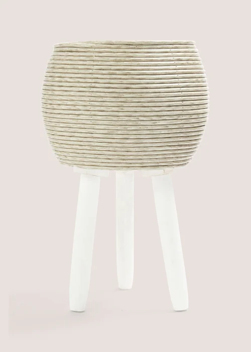 Outdoor Small Cream Plastic Woven Planter (26cm x 40cm) Image 1