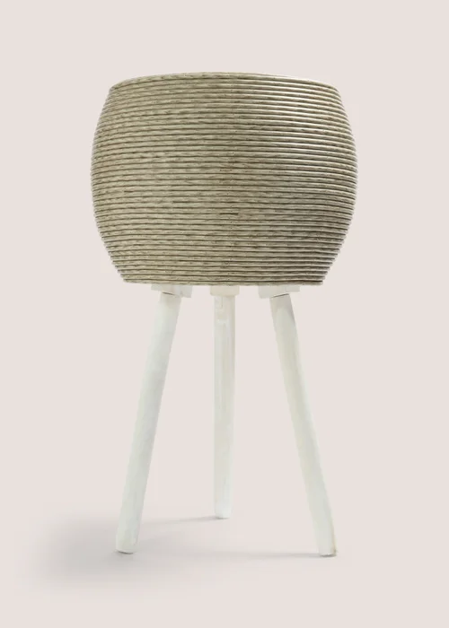 Outdoor Cream Plastic Woven Planter (30cm x 30cm x 60cm) Image 1