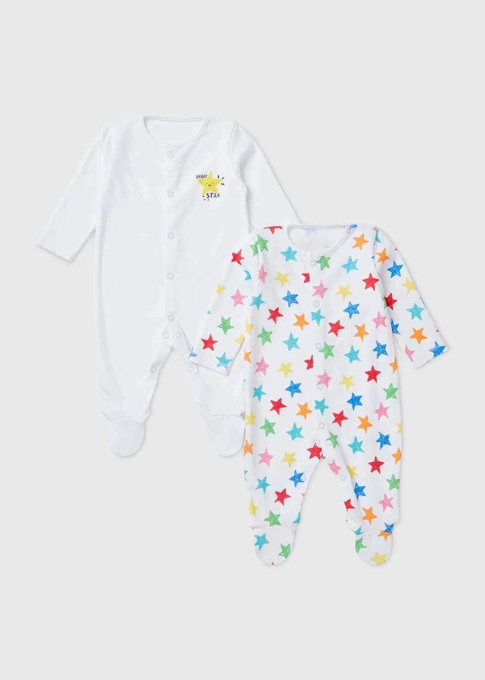 Baby 2 Pack Grey Star Sleepsuit (Newborn-23mths) - Newborn Image 1