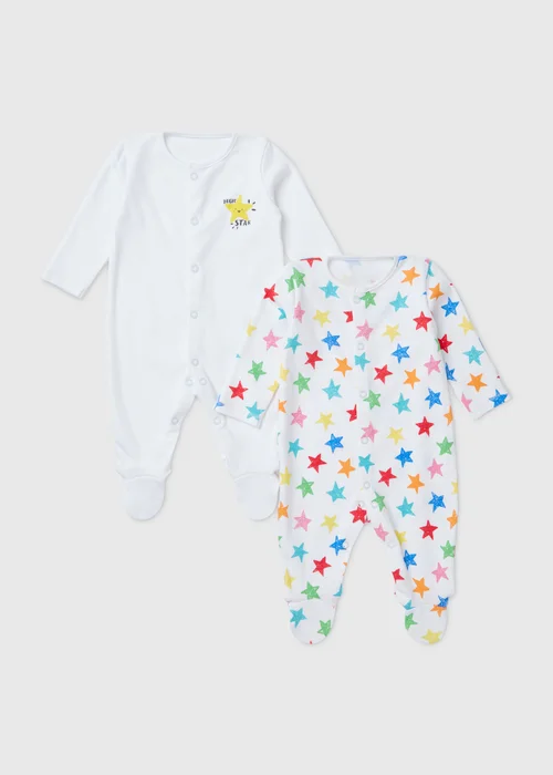 Baby 2 Pack Grey Star Sleepsuit (Newborn-23mths) - Newborn Image 1