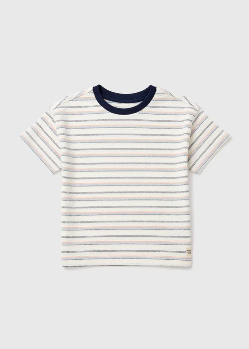 Boys Cream Stripe Textured T-Shirt (1-7yrs) - 1 to 1 half years Image 1