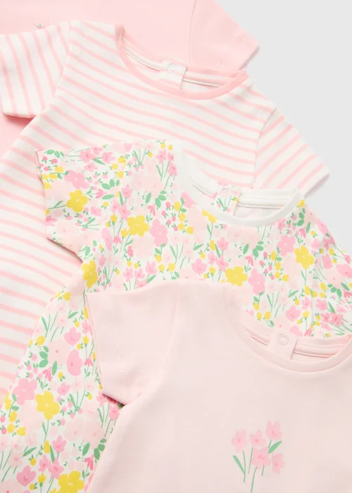 Baby 4 Pack Multicoloured Floral Rompers (Tiny Baby-18mths) - 0-3 months Image 2