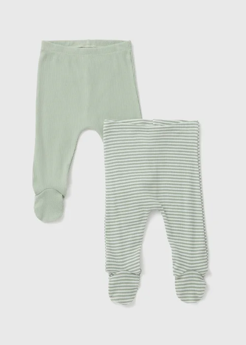 Baby 2 Pack Sage Ribbed Leggings (Tiny Baby-18mths) - 9-12 months Image 1