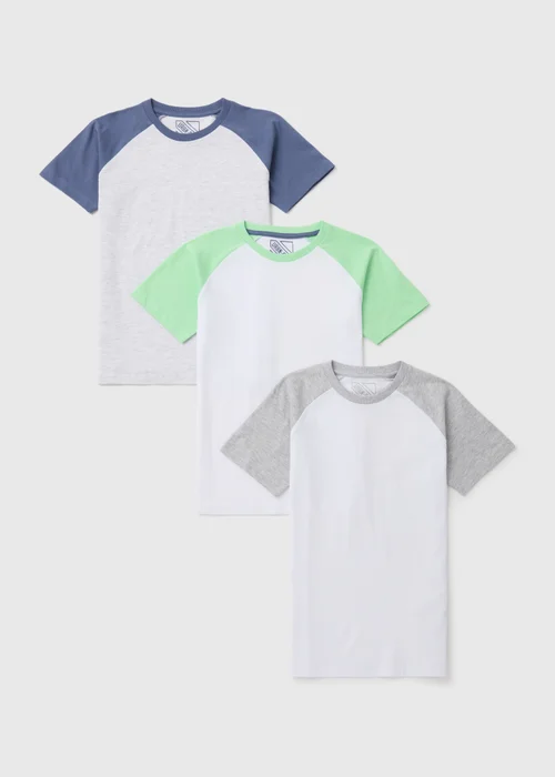 Boys 3 Pack Multicolour Raglan Skate T-Shirts - 7 Yrs Image 1