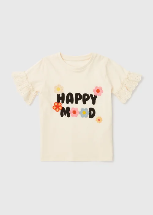 Girls Cream Happy Mood T-Shirt (1-7yrs) - 1 to 1 half years Image 1