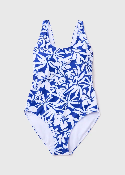 Blue Floral Print Swimsuit - Size 8 Image 4
