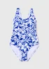Blue Floral Print Swimsuit - Size 8 Image 4