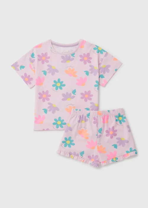 Girls Pink Floral Jersey Pyjama Set (4-12yrs) - Age 7 Years Image 1