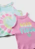 Girls 2 Pack Multicolour Good Vibes Vests (7-13yrs) - Age 7 Years Image 2