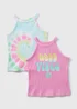 Girls 2 Pack Multicolour Good Vibes Vests (7-13yrs) - Age 7 Years Image 1