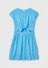 Girls Blue Tie Front Floral Viscose Dress (7-13yrs) - 7 Yrs Image 1